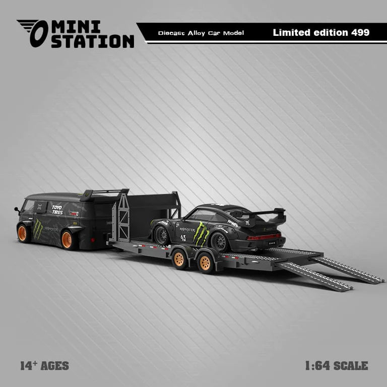 Mini Station T1 Van & Porsche 911 With Trailer