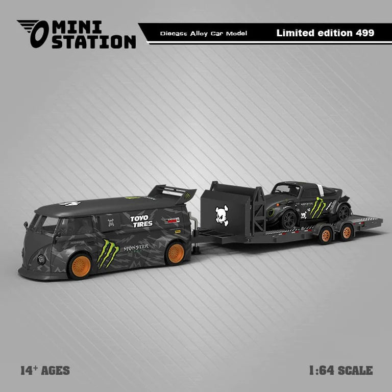 Mini Station T1 Van & VW Beetle Targa with Trailer